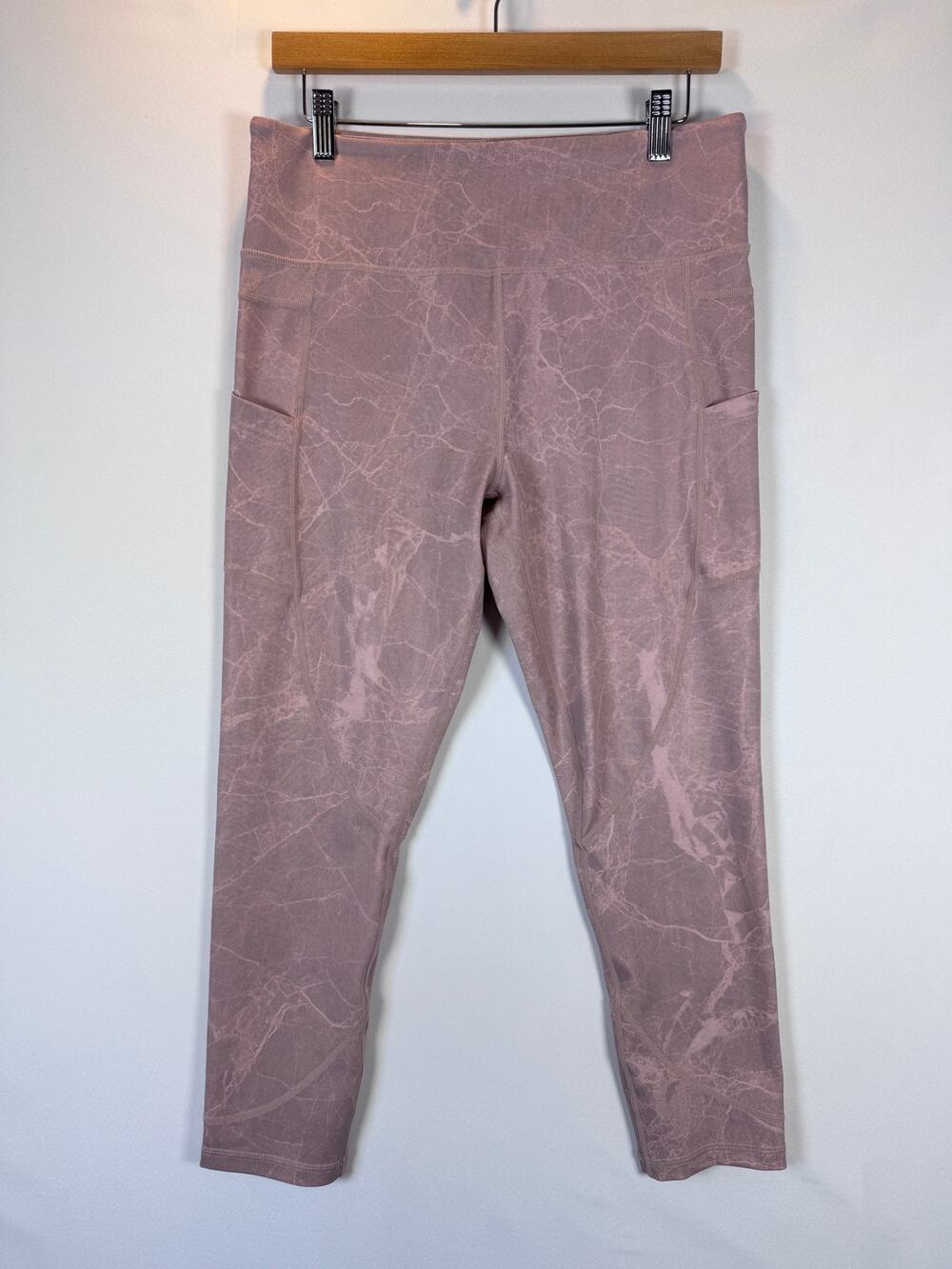 Zyia Active Womens 14-16 Pink Marble Pocket 7/8 Crop Leggings Yoga Pants